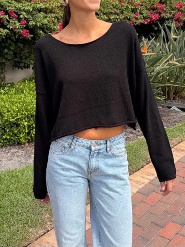 Brandy Melville Cameron Cropped Sweater In Black | Os